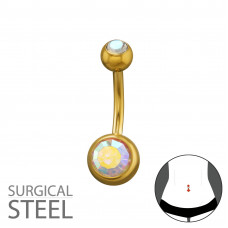 5mm Top Ball and 8mm Bottom Ball with Crystal 316 Surgical Steel Gold Color Belly Button Piercing Internal Threaded on 1.6x10mm (14G) Barbell