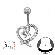 15mm Heart with Star Zinc Alloy Belly Button Piercing with 17x Cubic Zirconia on 1.6x10mm (14G) 316 Surgical Steel Threaded Barbell with 5mm Plain Ball