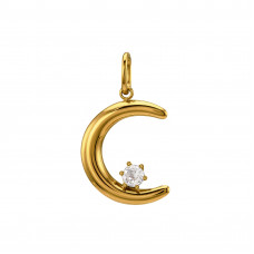 17mm Moon Stainless Steel Gold Color Pendant with Cubic Zirconia