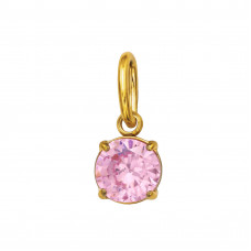 Stainless Steel Gold Color Pendant with Round 6mm Pink Cubic Zirconia