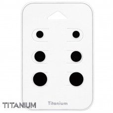 Round Black 4mm, 6mm, 8mm Titanium Ear Studs Set and Jewelry on Card
