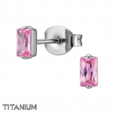 Titanium Ear Studs with 2x4mm Baguette Cubic Zirconia
