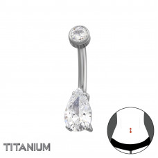 5x8mm Droplet Shaped Cubic Zirconia on 1.6x10mm (14G) G23 Titanium Barbell with 5mm Ball with 4mm Cubic Zirconia