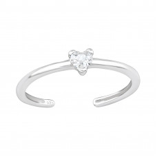 Heart Sterling Silver Adjustable Toe Ring with Cubic Zirconia