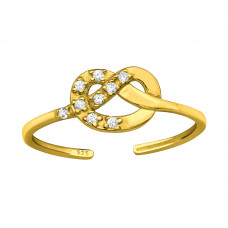 Heart Knot Sterling Silver Gold Plated Adjustable Toe Ring with Cubic Zirconia