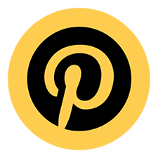 Logótipo do Pinterest em preto sobre fundo amarelo