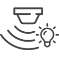Icon depicting a sensor with radiating lines adjusting to ambient light conditions for optimal viewing.